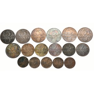 Zestaw 17 monet 5, 2 i 1-groszowych 1925-1939