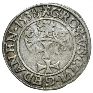 Zygmunt I Stary, grosz 1538, Gdańsk, poprawiane błędy PRVS/GROSVS