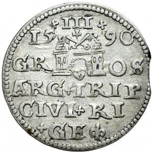 Zygmunt III Waza, trojak 1590 Ryga, mała głowa, interpunkcja na awersie w formie krzyżyków