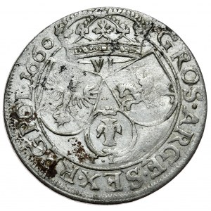 John Casimir, sixpence 1660 TLB, Cracow - straight shields, TLB under the Vasa coat of arms