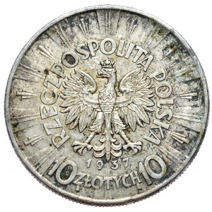 10 zlatých 1937 Pilsudski, tmavá patina
