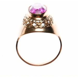 Dámsky prsteň s ružovým granátom, vzorka zlata 583 - ZSSR