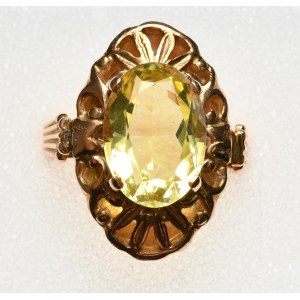 Dámský prsten s citrínem - oválný , 583 ryzí zlato - SSSR