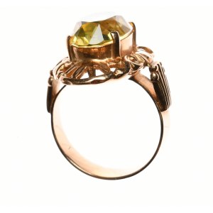 Dámsky prsteň s citrínom - oválny , 583 rýdze zlato - ZSSR