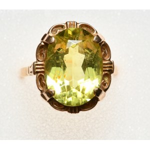 Dámský prsten s citrínem - velký, kulatý , 583 ryzí zlato - SSSR