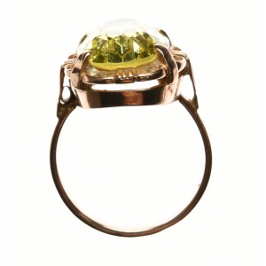Dámsky prsteň s citrínom - veľký, okrúhly , 583 rýdze zlato - ZSSR