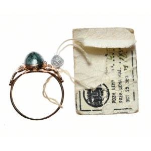 Pierścień damski z Jadeitem - zielony , złoto próby 583 - ZSRR