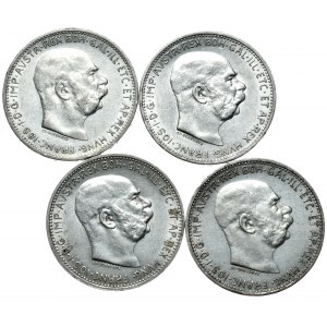 Austro-Węgry, zestaw 4 x 1 korona 1912-1915, Wiedeń