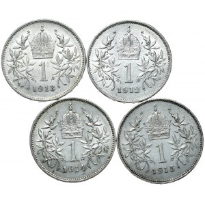 Austro-Węgry, zestaw 4 x 1 korona 1912-1915, Wiedeń