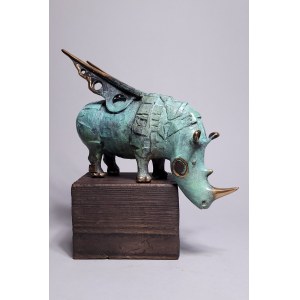 D.Z., Geflügeltes Rhinozeros (Bronze, Höhe 24 cm)