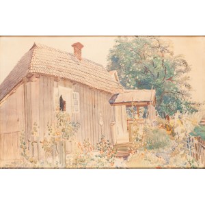Stanisław Masłowski (1853 Włodawa - 1926 Varšava), Krajina z Woly Rafałowskej (Chata pod hruškou), 1917