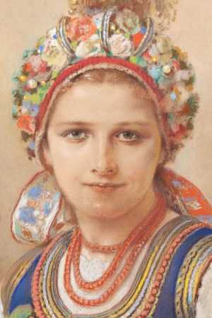 Piotr Stachiewicz (1858 Nowosiółki Gościnne - 1930 Kraków), Portret młodej krakowianki w stroju ślubnym, 1917