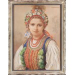 Piotr Stachiewicz (1858 Nowosiółki Gościnne - 1930 Krakow), Portrait of a young Krakow woman in wedding attire, 1917