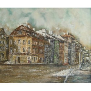 Zweiseitiges Gemälde: Vorderseite - Krakowskie Przedmieście in Warschau, Rückseite - Landschaft; 20.