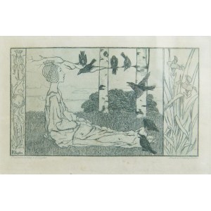 Johann Heinrich Vogeler (1872, Bremen - 1942, Kazakhstan), Art Nouveau etching Das sieben raben, Berlin, 1895