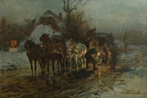 Czesław Wasilewski - Ignacy Zygmuntowicz (1875, Warszawa - 1947, Łódź) Scena rodzajowa z zaprzęgiem konnym, XIX/XX w.