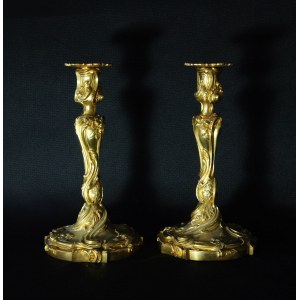 Pair of gilt bronze candlesticks, France, 18th century.