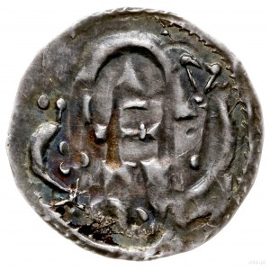 półbrakteat, ok. 940-960 r., Hedeby; Aw: Zbarbaryzowany...