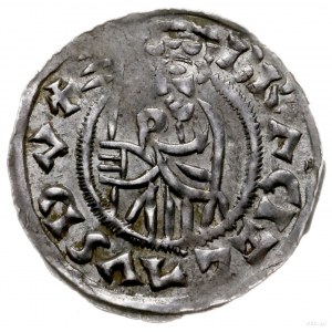 denar przed 1050r.; Aw: Popiersie księcia z chorągwią w...