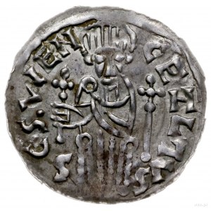 denar przed 1050r.; Aw: Popiersie księcia z chorągwią w...