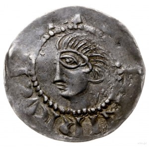 denar 1014-1024; Aw: Popiersie z bujną fryzurą w lewo, ...