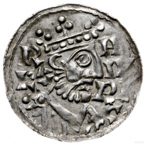 denar 1009-1024; Popiersie króla w prawo / Krzyż z kółk...