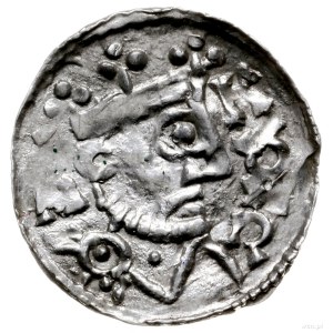denar 1024-1039; Popiersie króla w prawo / Krzyż z lite...