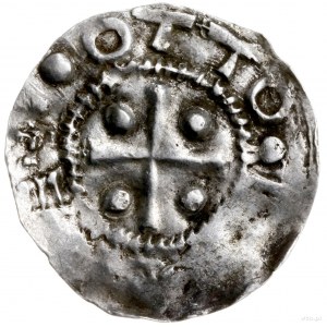 denar 973-1002; Aw: Krzyż z kulkami w kątach; Rw: Napis...