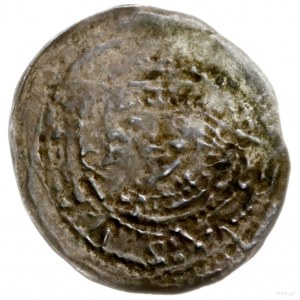 denar 1239-1249, Gniezno; Popiersie z bujną fryzurą na ...