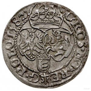 grosz 1582, Olkusz; Aw: Głowa króla w prawo, w koronie ...