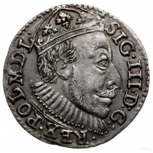 trojak 1588, Olkusz; duża głowa króla, litery ID nad he...
