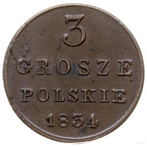 3 grosze polskie 1834 KG, Warszawa; stare bicie, odmian...