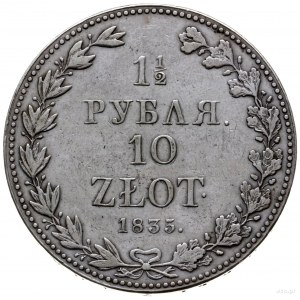1 1/2 rubla = 10 złotych 1835 MW, Warszawa; Bitkin 1131...