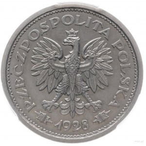 1 złoty 1928, Warszawa; napis PRÓBA pod nominałem, w ot...