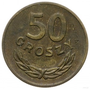 50 groszy 1949, Warszawa; Nominał 50, wklęsły napis PRÓ...