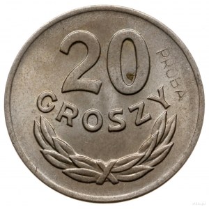 20 groszy 1949, Warszawa; Nominał 20, wklęsły napis PRÓ...