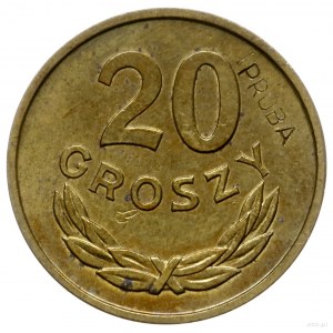 20 groszy 1957, Warszawa; Nominał 20, wklęsły napis PRÓ...