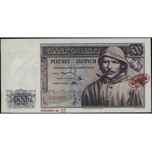500 złotych 15.08.1939, SPECIMEN, seria C 000000, dodat...