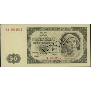 50 złotych 1.07.1948, seria EA, numeracja 0000004; bez ...
