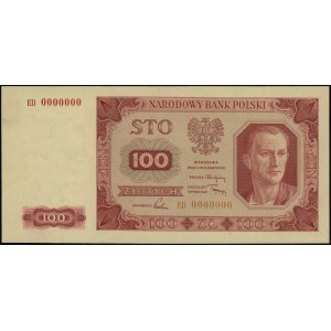 100 złotych 1.07.1948, seria ED, numeracja 0000000, bez...