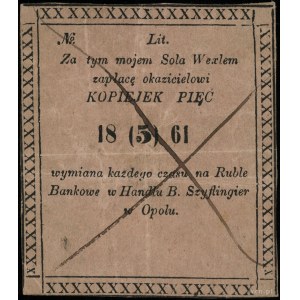 Opole, Handel B. Szyflingier; bon na 5 kopiejek 1861, b...