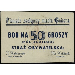 Gniezno, Straż Obywatelska, zestaw bonów 50 groszy, 2 i...