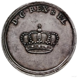 medal koronacyjny bez daty (1709 r); Aw: Głowa króla w ...