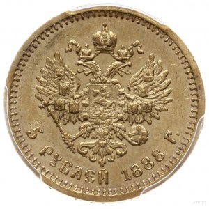 5 rubli 1888 (АГ), Petersburg; mała głowa cara z dłuższ...