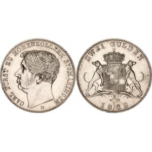 German States Hohenzollern-Sigmaringen 2 Gulden 1848 D Rare