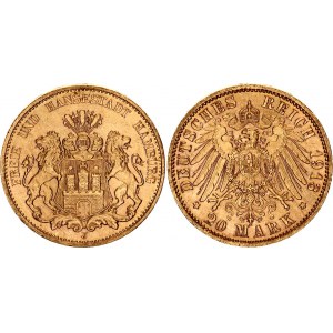 Germany - Empire Hamburg 20 Mark 1913 J