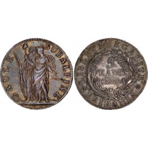 Italian States Republic of Piedmont 5 Francs 1801 L'an 10