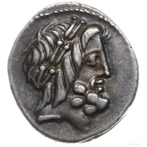 denar 78 pne, Rzym; Aw: Głowa Jowisza w diademie w praw...