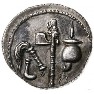 denar 49-48 pne, Rzym; Aw: Słoń kroczący w prawo, tratu...