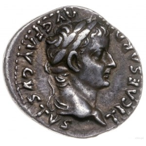 denar 36-37, Lugdunum; Aw: Głowa cesarza w wieńcu lauro...